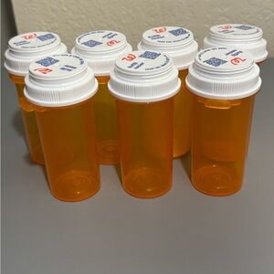7 Empty Walgreens Orange Prescription Bottles w/ White Caps
